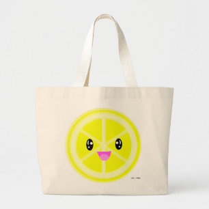 Cute Kawaii lemon citrus frukt vegan food shopping Jumbo Tygkasse