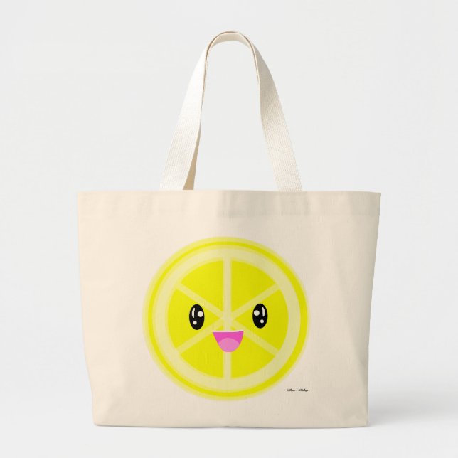 Cute Kawaii lemon citrus frukt vegan food shopping Jumbo Tygkasse (Framsidan)