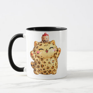 Cute Kawaii Leopard Cat with Boba Tea Mug Mugg