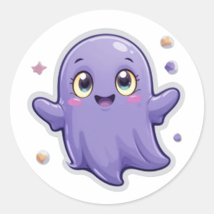 Cute Kawaii Lila Ghost Sticker - Happy halloween Runt Klistermärke