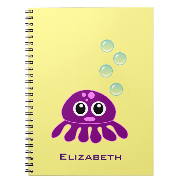 Cute Kawaii Lila Jellyfish with Blue Bubbles Anteckningsbok (Framsidan)