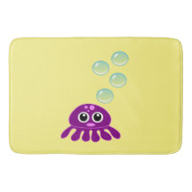 Cute Kawaii Lila Jellyfish with Blue Bubbles