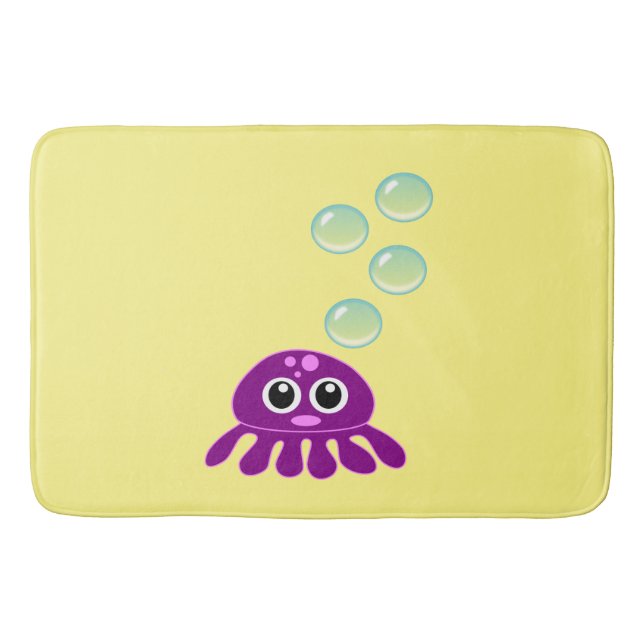 Cute Kawaii Lila Jellyfish with Blue Bubbles Badrumsmatta (Framsidan)