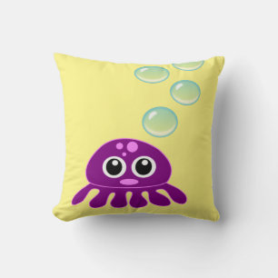 Cute Kawaii Lila Jellyfish with Blue Bubbles Kudde