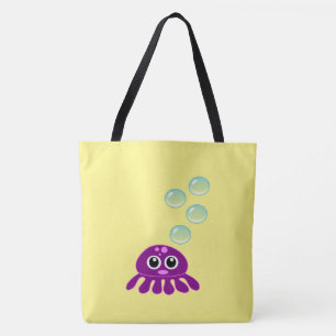 Cute Kawaii Lila Jellyfish with Blue Bubbles Tygkasse