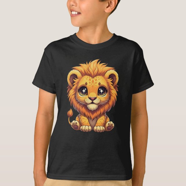  Cute Kawaii Lion Cub Illustration T Shirt (Framsida)