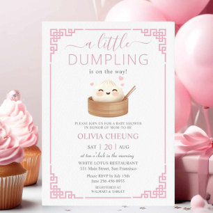 Cute Kawaii Little Dumpling Bao Rosa Baby Shower Inbjudningar