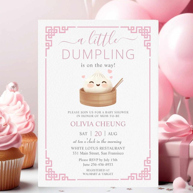 Cute Kawaii Little Dumpling Bao Rosa Baby Shower Inbjudningar (Skapare uppladdad)