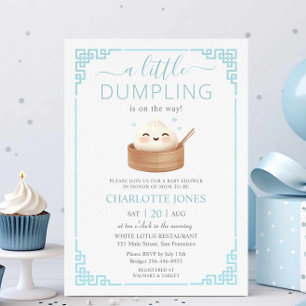 Cute Kawaii Little Dumpling Bun Blue Baby Shower Inbjudningar