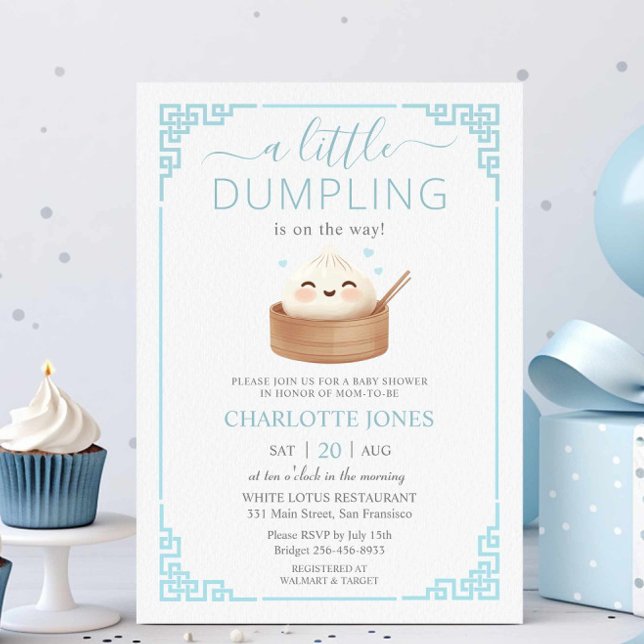 Cute Kawaii Little Dumpling Bun Blue Baby Shower Inbjudningar (Skapare uppladdad)