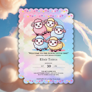 Cute Kawaii Little Lamb Baby Shower Inbjudningar