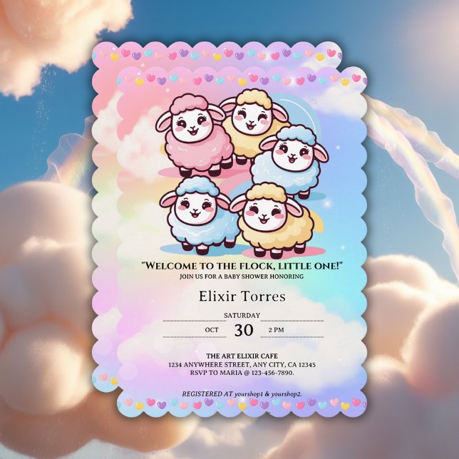 Cute Kawaii Little Lamb Baby Shower Inbjudningar (Skapare uppladdad)