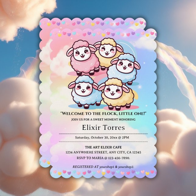 Cute Kawaii Little Lamb Baby Shower Inbjudningar (Skapare uppladdad)
