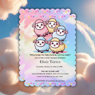 Cute Kawaii Little Lamb Baby Shower Inbjudningar