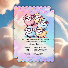 Cute Kawaii Little Lamb Baby Shower Inbjudningar