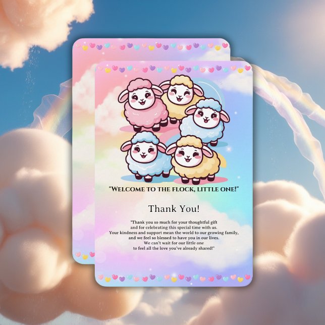 Cute Kawaii Little Lamb Baby Shower Tack Kort (Skapare uppladdad)