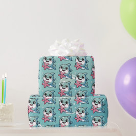 Cute Kawaii Little Shark & Starfish Presentpapper