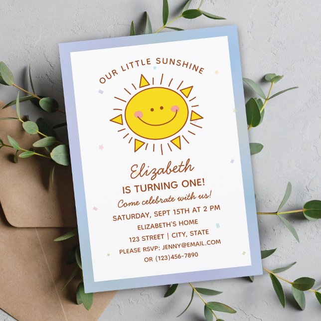 Cute Kawaii Little Sunshine Baby First Birthday Inbjudningar (Skapare uppladdad)