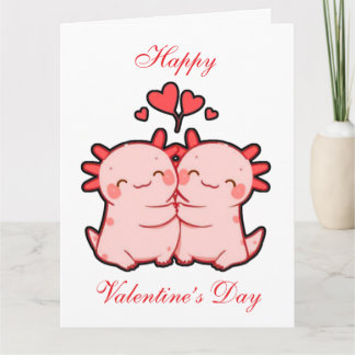Cute Kawaii Lizard Couple Valentine’s Day Card Tack Kort