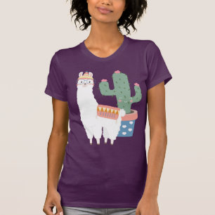 Cute Kawaii Llama och Cactus Illustration T Shirt