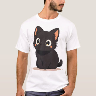 Cute Kawaii Lycklig Black Anime Cat Smiling T Shirt