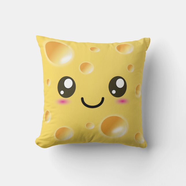 Cute Kawaii Lycklig Cheese Kudde (Framsida)
