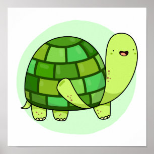 Cute Kawaii Lycklig Grönt Tortoise Poster