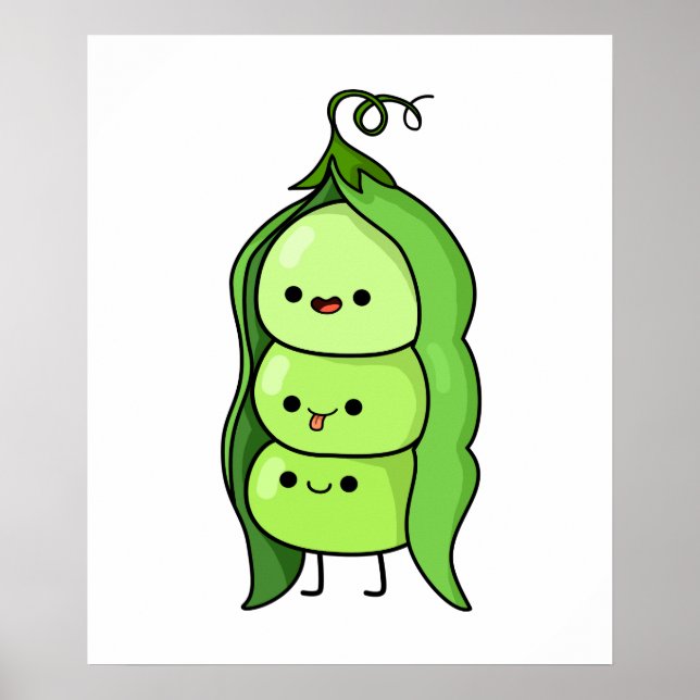 Cute Kawaii Lycklig Peas Poster (Framsidan)