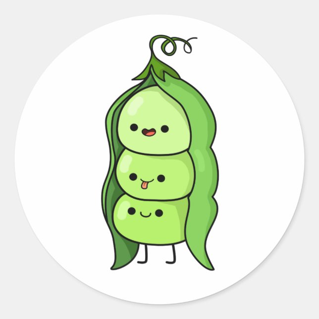 Cute Kawaii Lycklig Peas Runt Klistermärke (Framsida)
