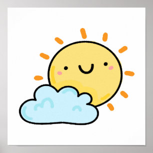 Cute Kawaii Lycklig Sol Poster