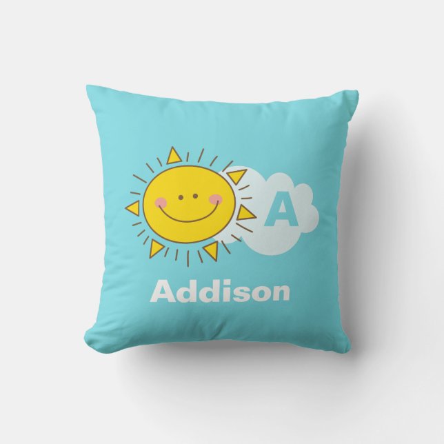 Cute Kawaii Lycklig Sunshine Monogram Baby Nursery Kudde (Framsida)