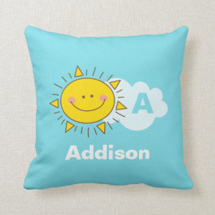 Cute Kawaii Lycklig Sunshine Monogram Baby Nursery Kudde