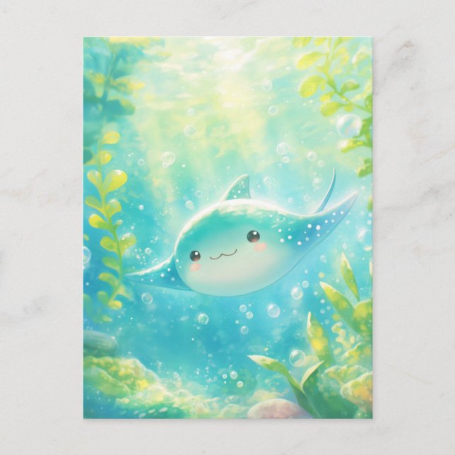Cute Kawaii Manta Ray Tropical Reef Vykort (Framsida)