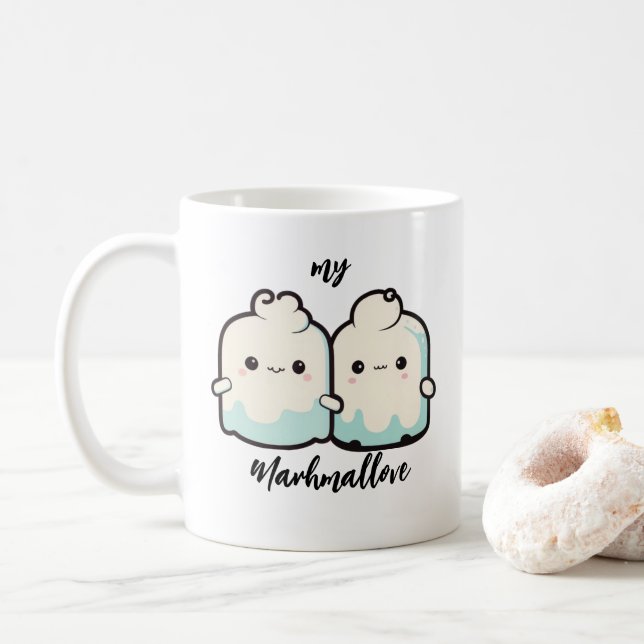 Cute Kawaii Marshmallow Couble Coffee Mugg (Med munk)