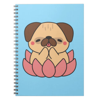 Cute Kawaii Meditating Pug Lotus Flower Zen Dog Anteckningsbok