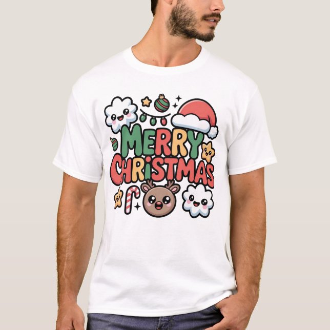 Cute Kawaii Merry Christmas Holiday Cartoon T-Shir T Shirt (Framsida)
