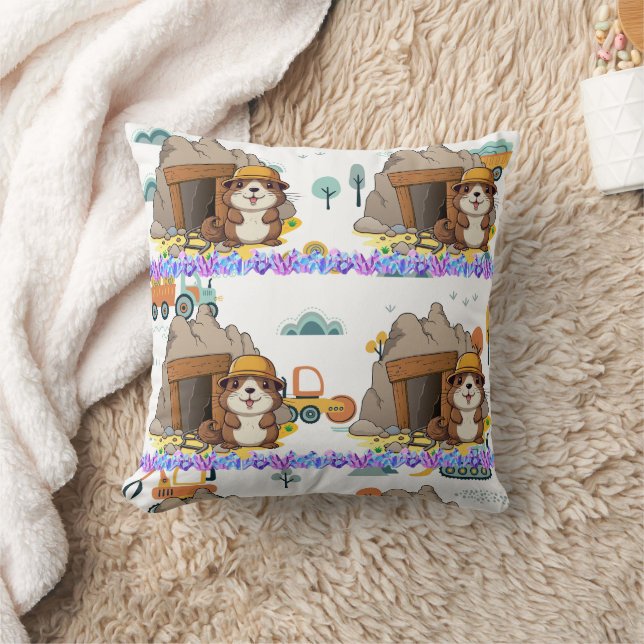 Cute Kawaii Miner Animal Gopher Modern Print Kudde (Filt)