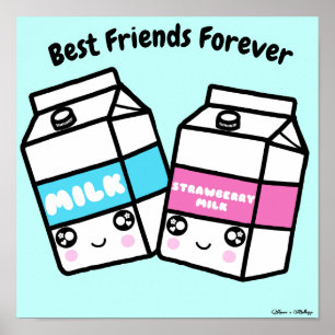 Cute Kawaii Mjölk, bästa vänner till BFF Poster