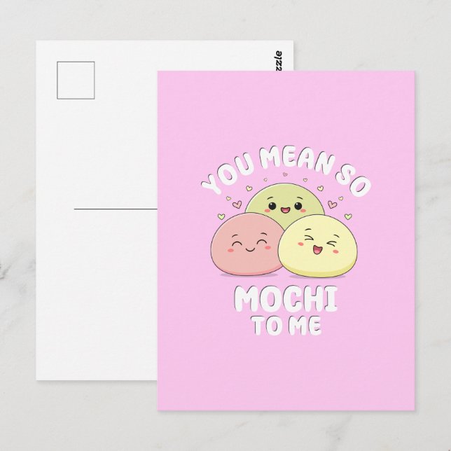 Cute Kawaii Mochi Food Pun Pastel Kärlek Quote Vykort (Fram/baksida)