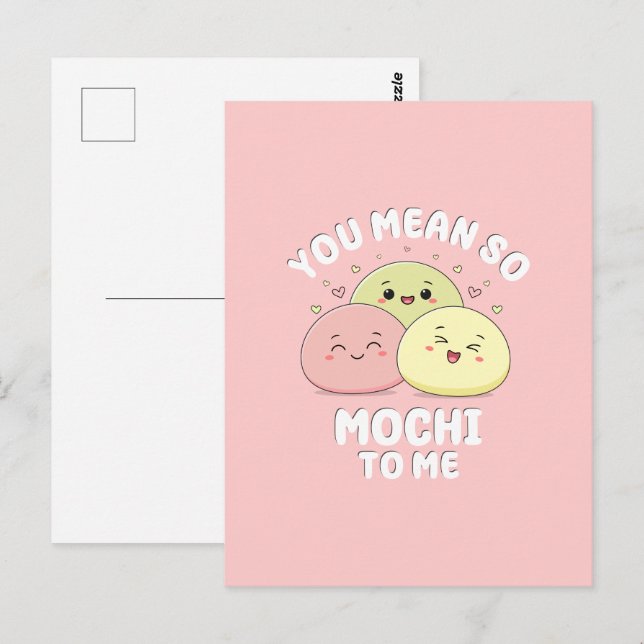 Cute Kawaii Mochi Food Pun Pastel Rosa Kärlek Quot Vykort (Fram/baksida)