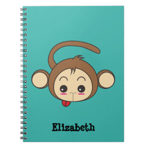 Cute Kawaii Monkey Illustration Anteckningsbok Med Spiral