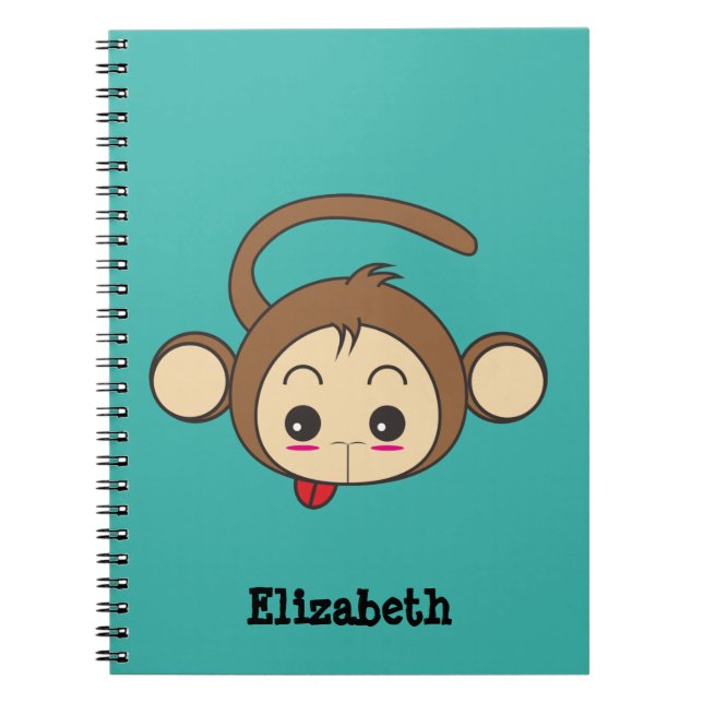 Cute Kawaii Monkey Illustration Anteckningsbok Med Spiral (Framsidan)