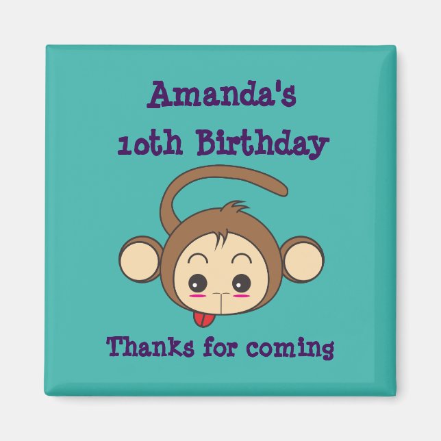 Cute Kawaii Monkey Illustration Birthday Magnet (Framsidan)