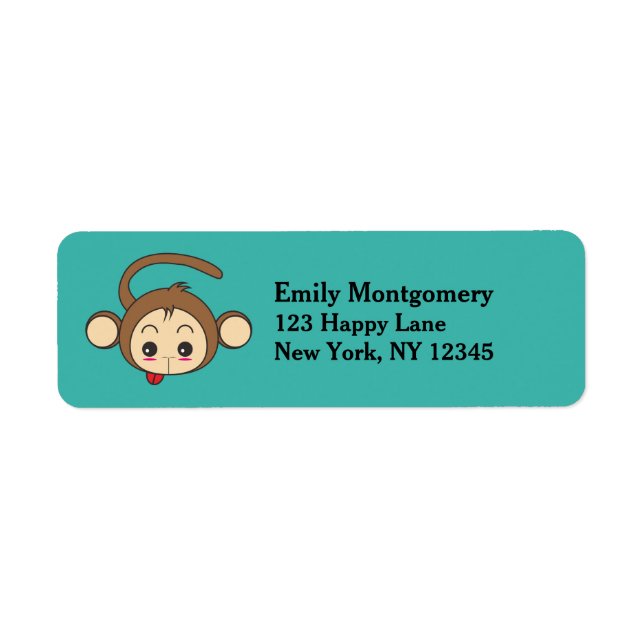 Cute Kawaii Monkey Illustration Returadress Etikett (Framsidan)