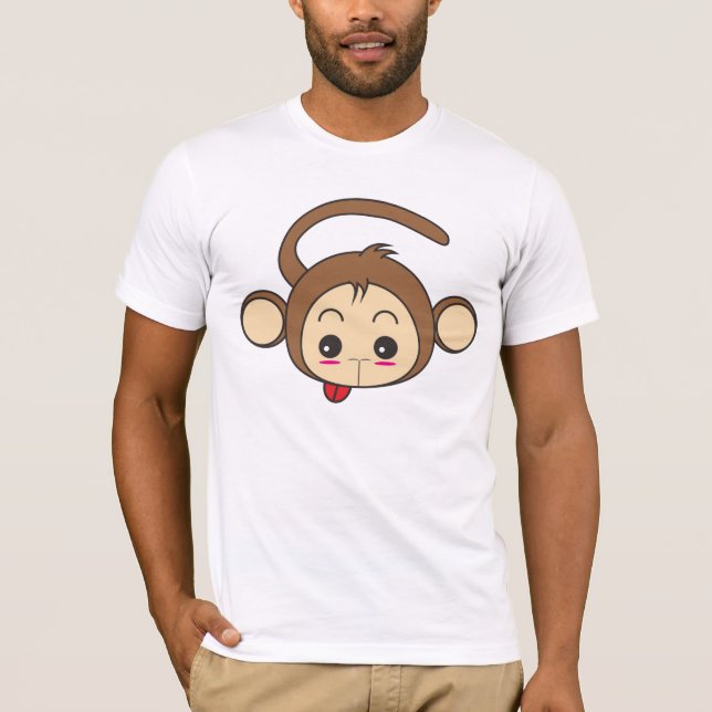 Cute Kawaii Monkey Illustration Tee Shirt (Framsida)