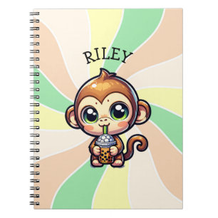 Cute Kawaii Monkey med Bubble Tea Personlig Anteckningsbok