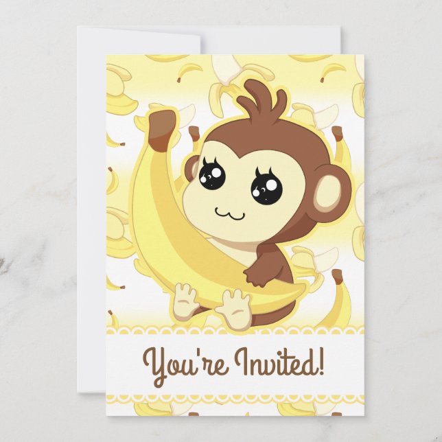 Cute kawaii Monkey och banan Inbjudningar (Baksida)