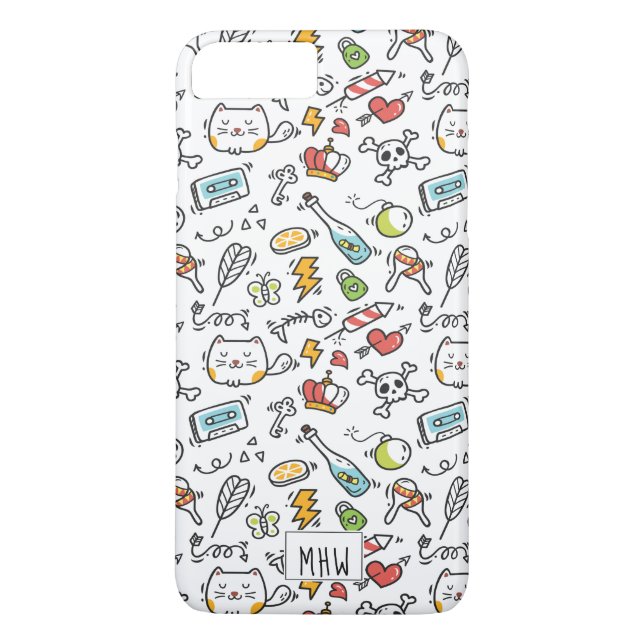 Cute Kawaii Mönster anpassningsbar monogram telefo Case-Mate iPhone Skal (Baksida)