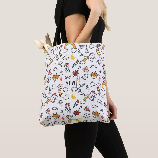 Cute Kawaii Mönster anpassningsbar-monogrampåsar Tygkasse (Närbild)