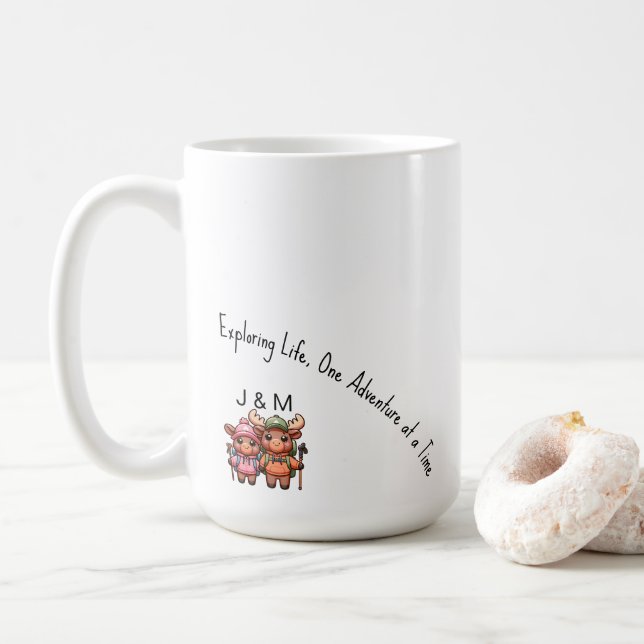 Cute Kawaii Moose Couple Äventyr Hiking Kaffemugg (Med munk)